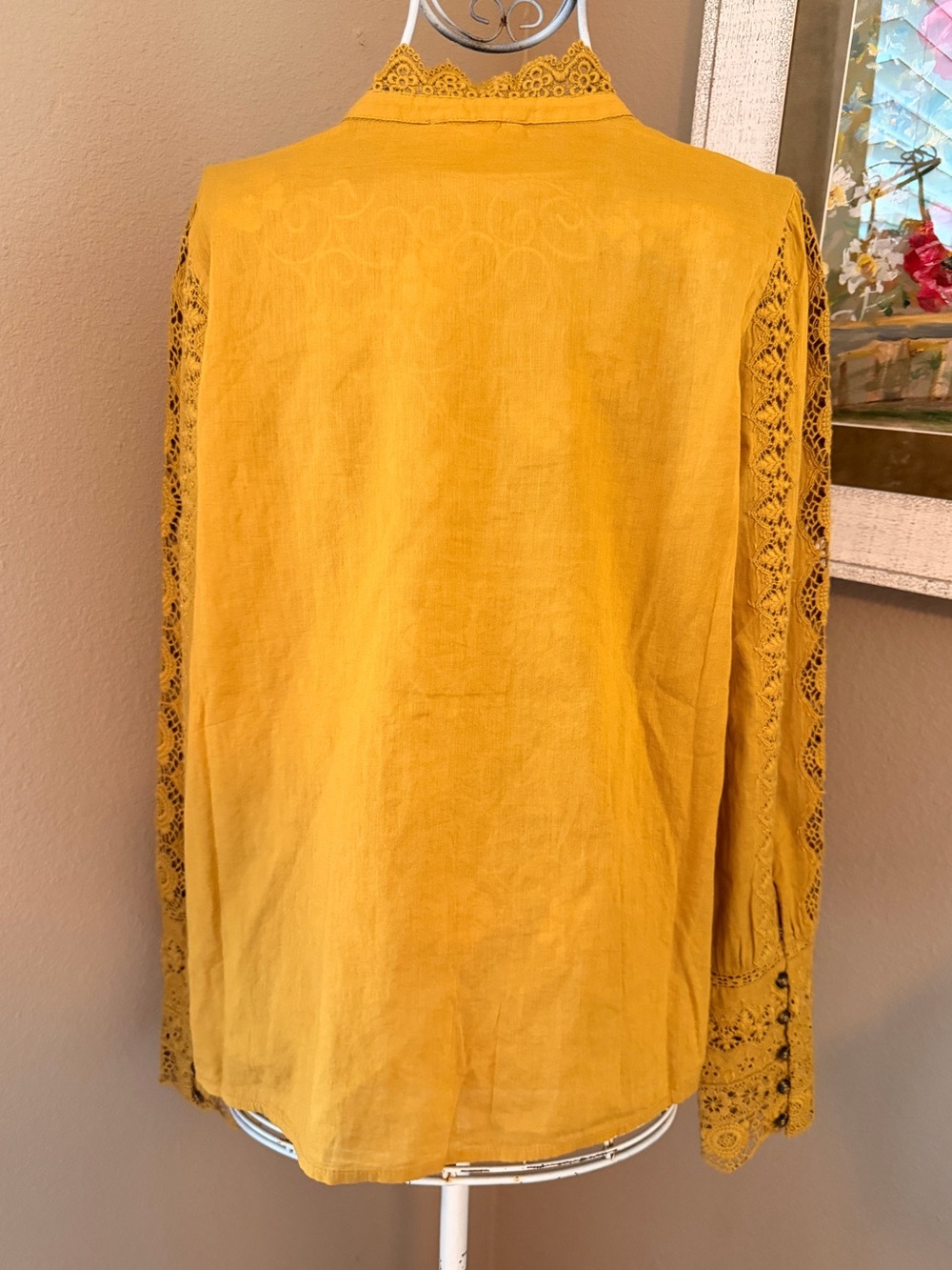 Sézane Rym Cotton Mustard Yellow Embroidered  Blouse Size 32 - Picture 3 of 9